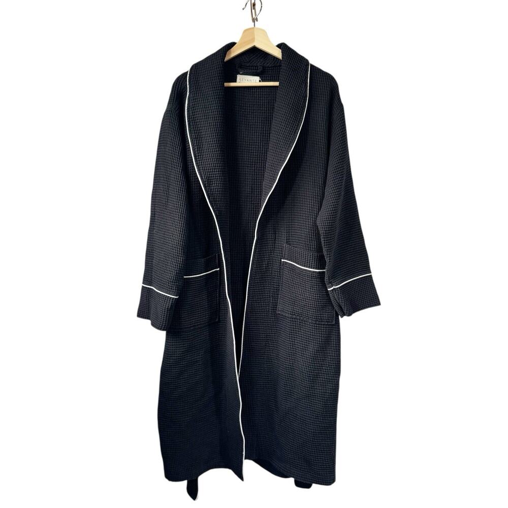 SEYANTE Unisex Waffle Shawl Collar Robe Piping Lightweight 60% Cotton Size M/L